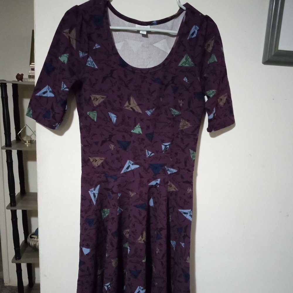 LuLaRoe medium  purple cute origami bird pattern dress
